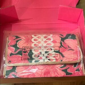 Lilly Pulitzer Pink Floral Clutch with Gold Trim